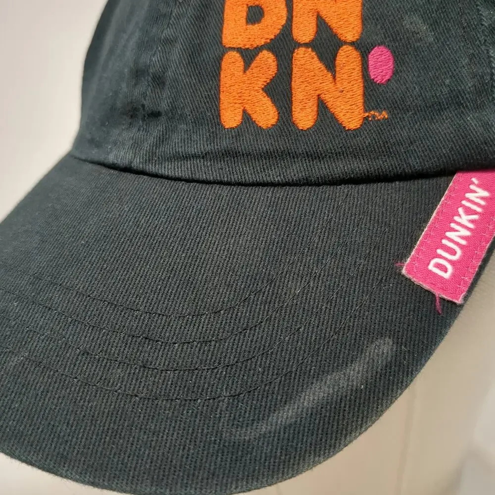 Dunkin' Baseball Cap Black One Size Strapback DNKN Logo Embroidered Brim Tag Hat